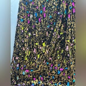 Cosmopolitan x Dress the Population Sequin Midi Skirt in Black, Gold Leopard